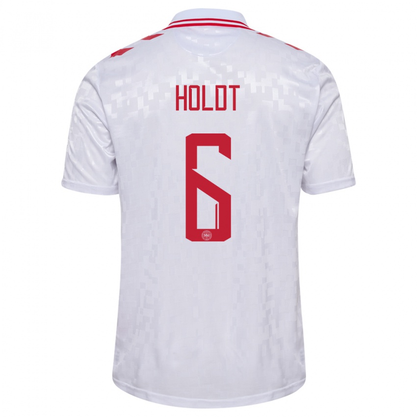 Damen Dänemark Olivia Holdt #6 Weiß Auswärtstrikot Trikot 24-26 T-Shirt Belgien