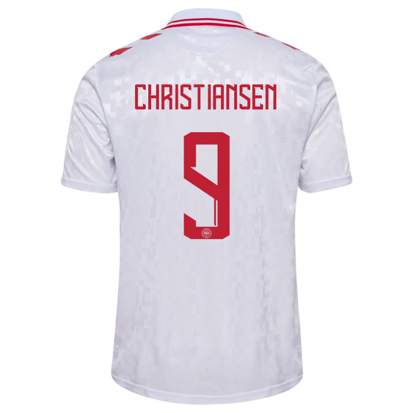 Damen Dänemark Nanna Christiansen #9 Weiß Auswärtstrikot Trikot 24-26 T-Shirt Belgien