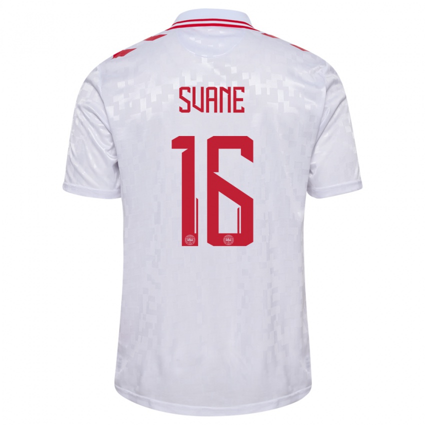 Damen Dänemark Katrine Svane #16 Weiß Auswärtstrikot Trikot 24-26 T-Shirt Belgien