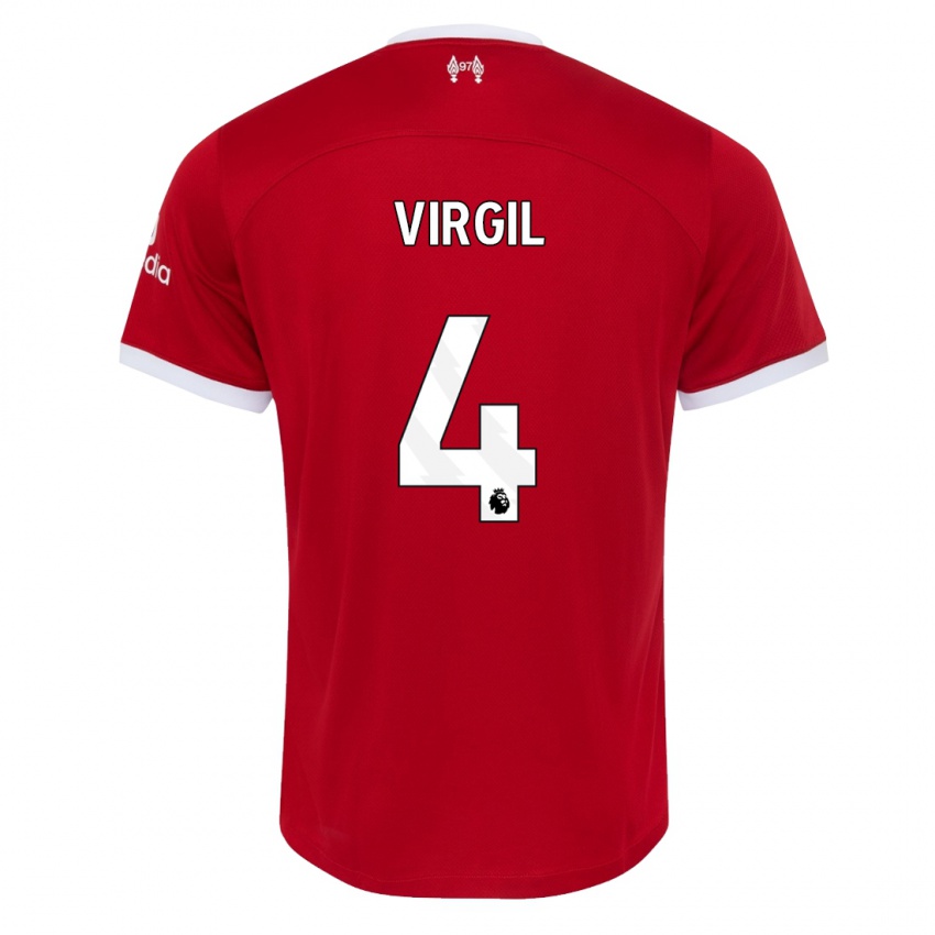 Enfant Maillot Virgil Van Dijk #4 Rouge Tenues Domicile 2023/24 T-Shirt Belgique