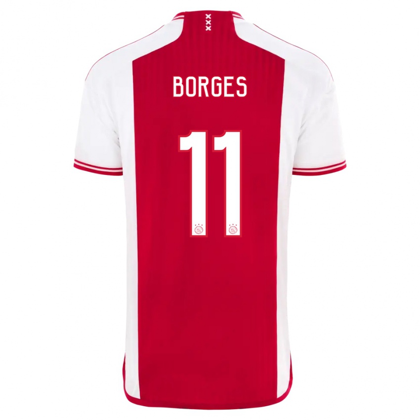 Enfant Maillot Carlos Borges #11 Rouge Blanc Tenues Domicile 2023/24 T-Shirt Belgique