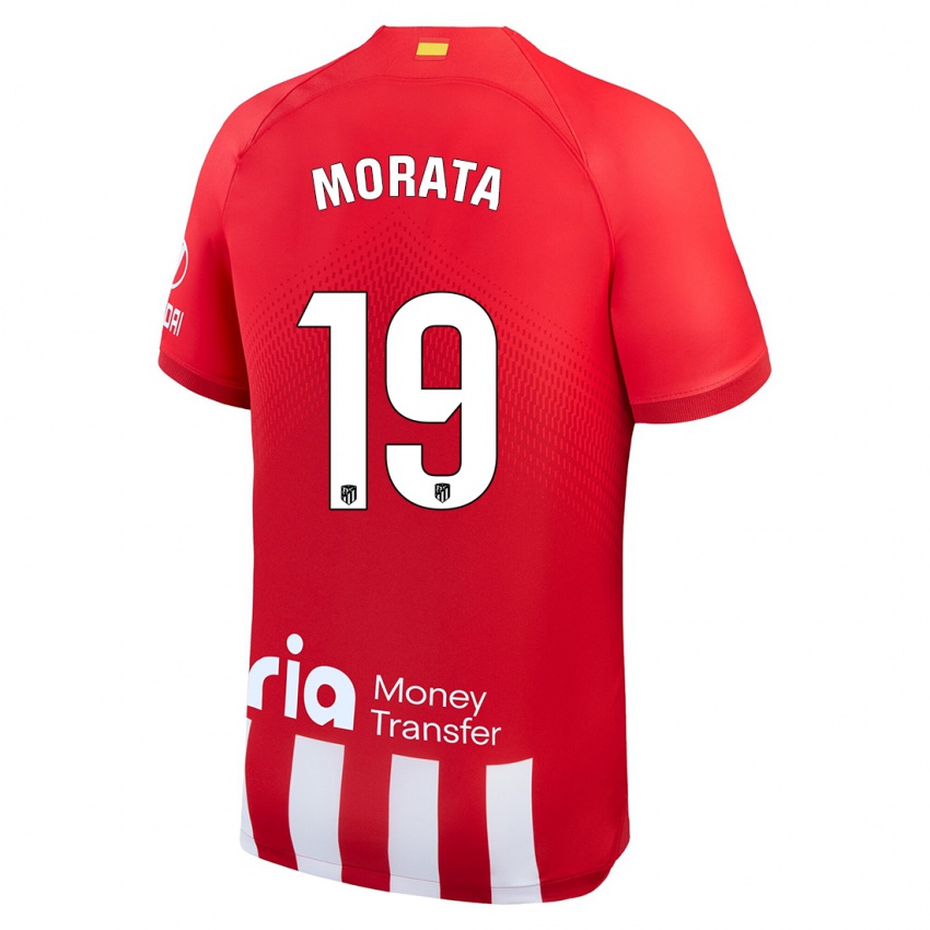 Enfant Maillot Alvaro Morata #19 Rouge Blanc Tenues Domicile 2023/24 T-Shirt Belgique
