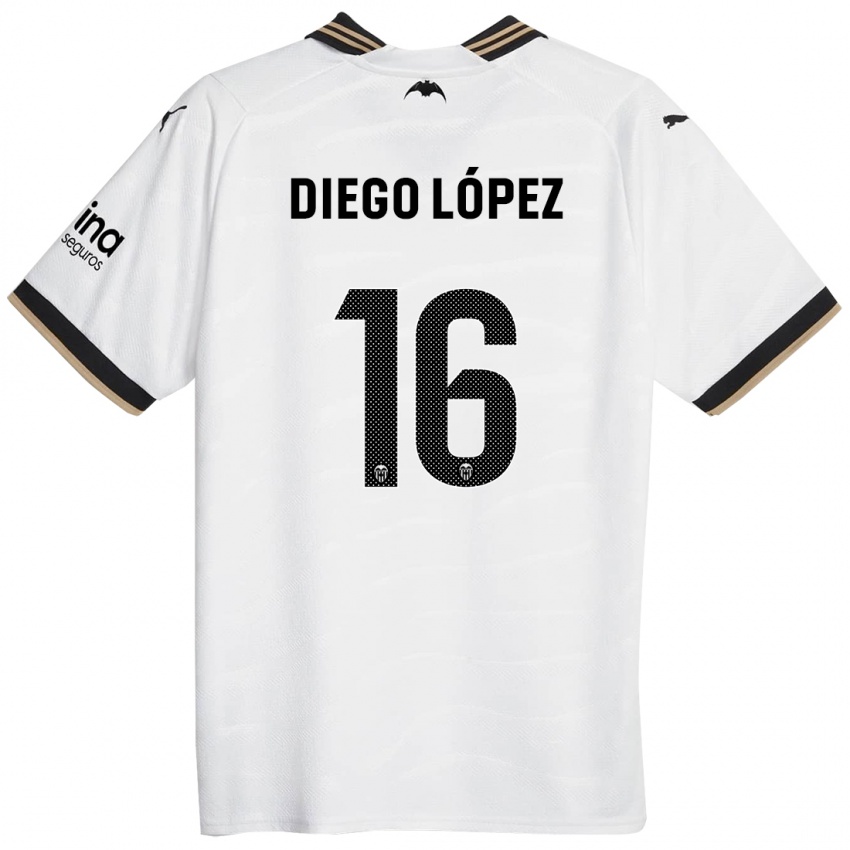 Enfant Maillot Diego Lopez #16 Blanc Tenues Domicile 2023/24 T-Shirt Belgique