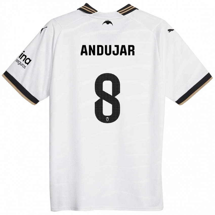 Enfant Maillot Candela Andujar #8 Blanc Tenues Domicile 2023/24 T-Shirt Belgique