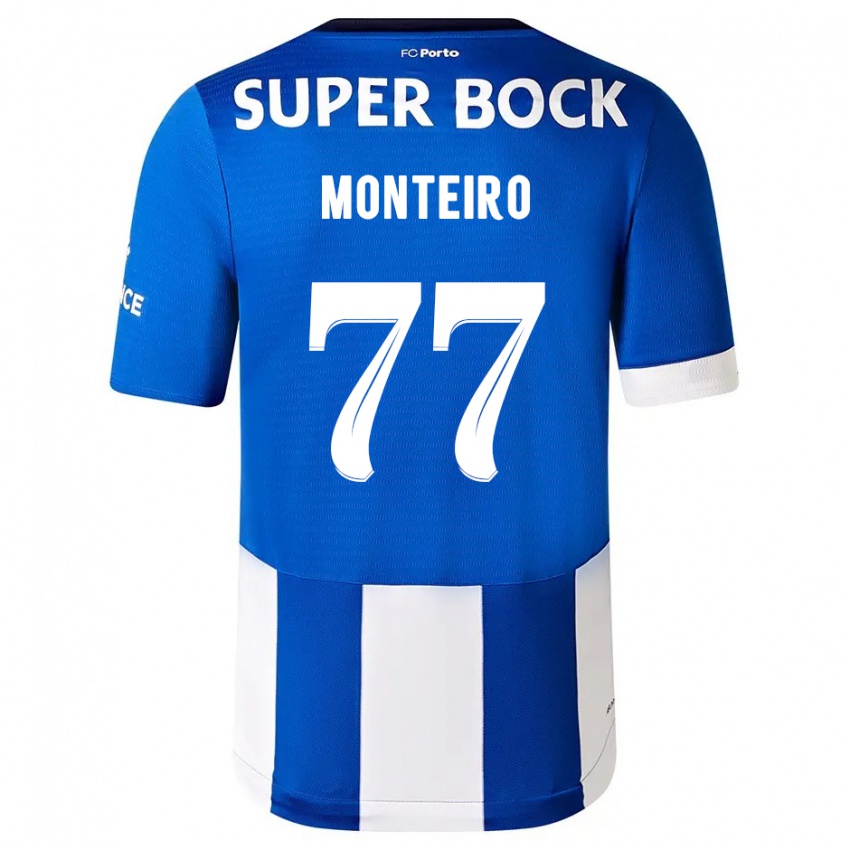 Enfant Maillot Rui Monteiro #77 Bleu Blanc Tenues Domicile 2023/24 T-Shirt Belgique
