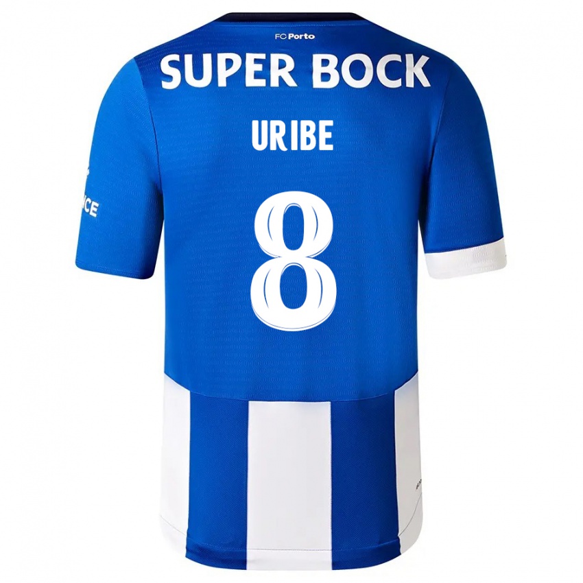 Enfant Maillot Mateus Uribe #8 Bleu Blanc Tenues Domicile 2023/24 T-Shirt Belgique
