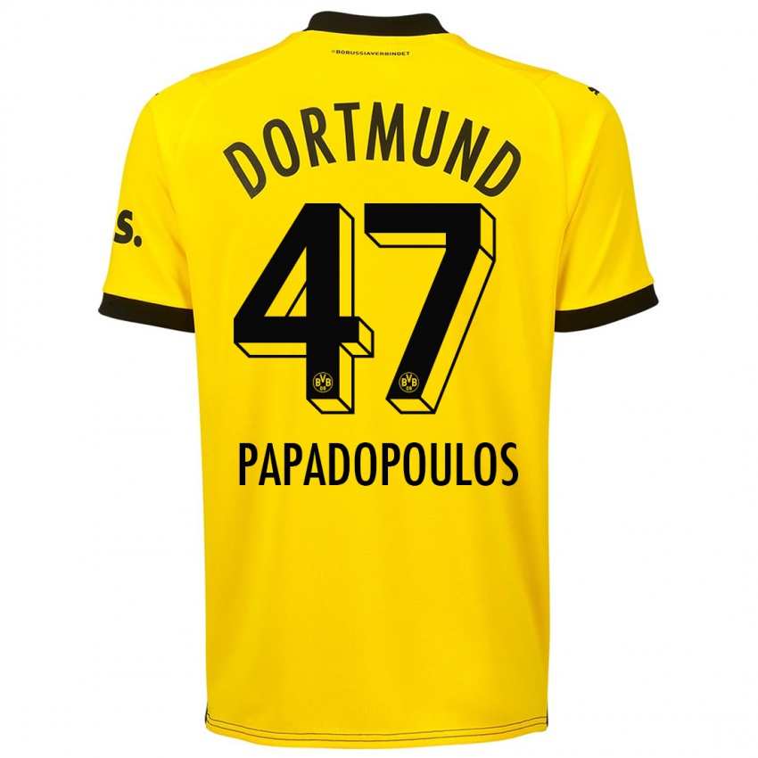 Kinder Antonios Papadopoulos #47 Gelb Heimtrikot Trikot 2023/24 T-Shirt Belgien