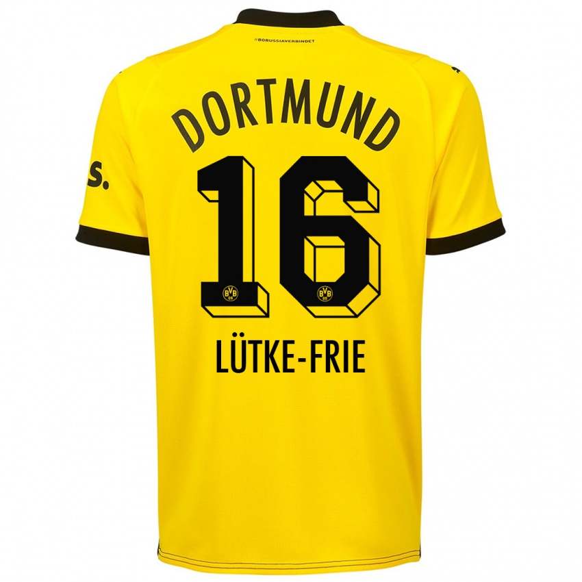 Kinder Dennis Lütke-Frie #16 Gelb Heimtrikot Trikot 2023/24 T-Shirt Belgien