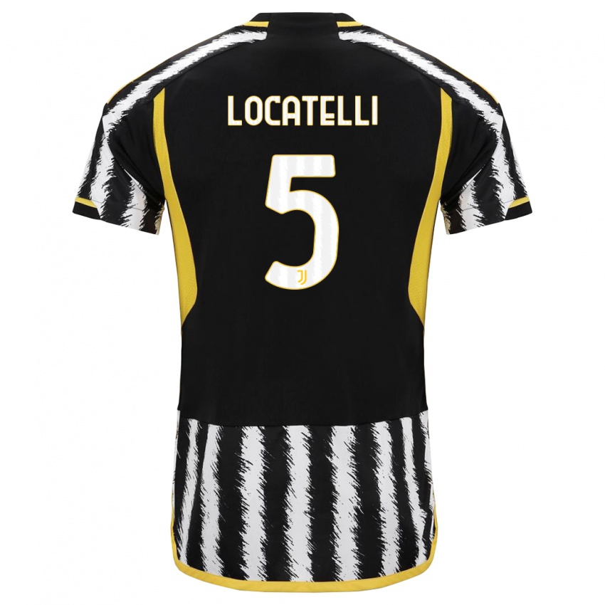 Kinder Manuel Locatelli #5 Schwarz-Weiss Heimtrikot Trikot 2023/24 T-Shirt Belgien