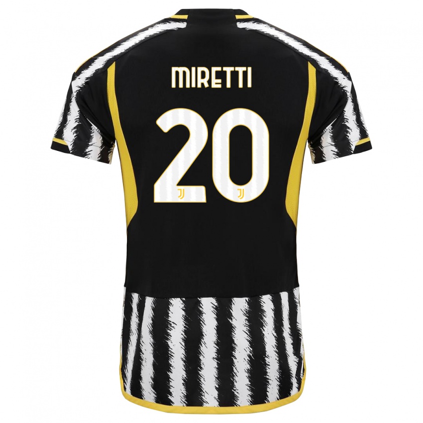 Enfant Maillot Fabio Miretti #20 Noir Blanc Tenues Domicile 2023/24 T-Shirt Belgique