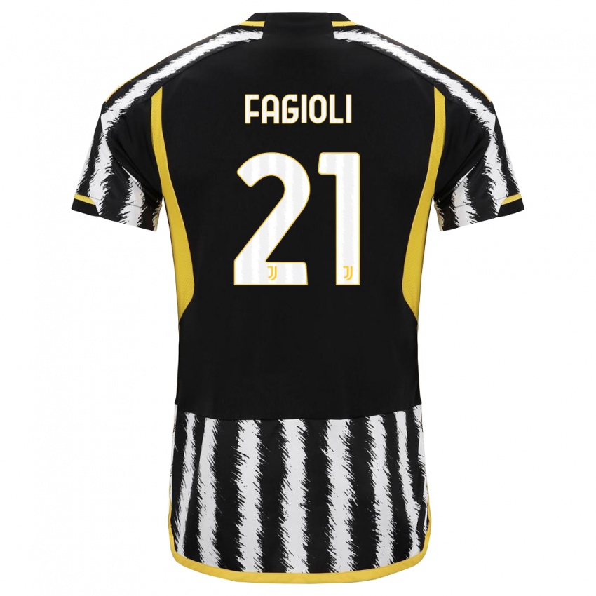 Enfant Maillot Nicolo Fagioli #21 Noir Blanc Tenues Domicile 2023/24 T-Shirt Belgique