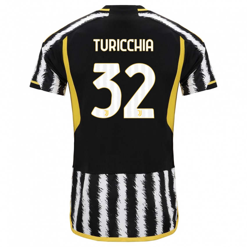 Enfant Maillot Riccardo Turicchia #32 Noir Blanc Tenues Domicile 2023/24 T-Shirt Belgique