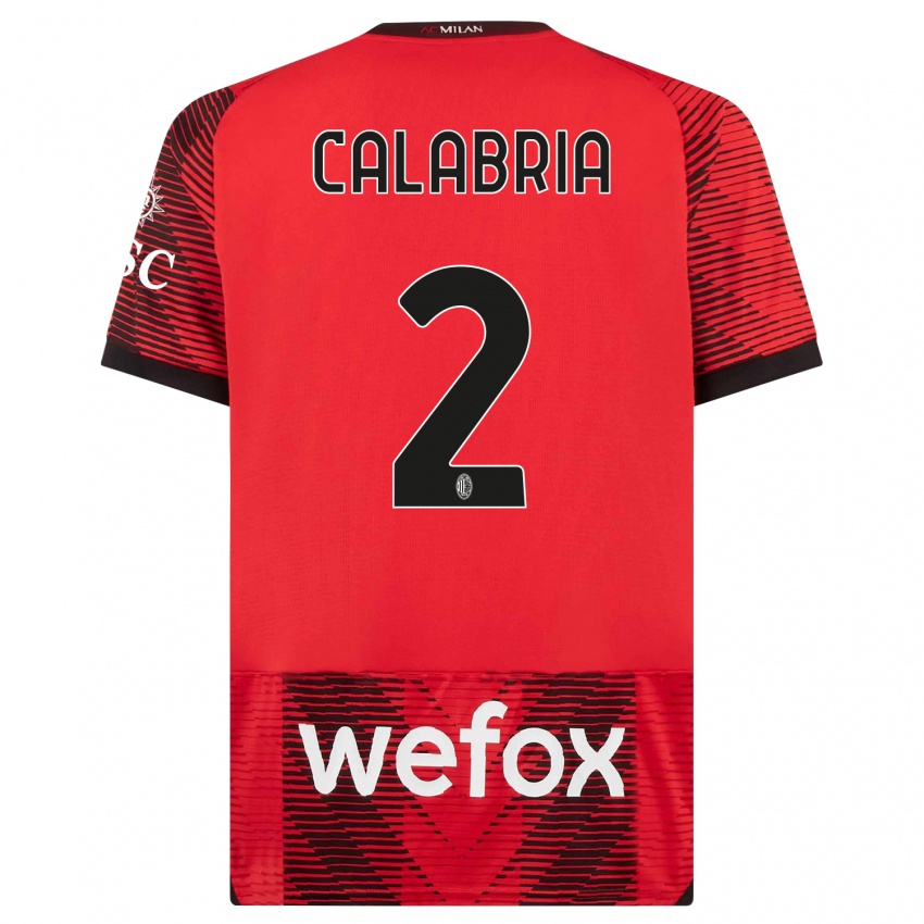 Kinder Davide Calabria #2 Rot Schwarz Heimtrikot Trikot 2023/24 T-Shirt Belgien