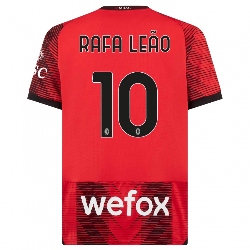 Kinder Rafael Leao #10 Rot Schwarz Heimtrikot Trikot 2023/24 T-Shirt Belgien