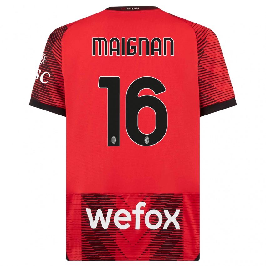 Kinder Mike Maignan #16 Rot Schwarz Heimtrikot Trikot 2023/24 T-Shirt Belgien