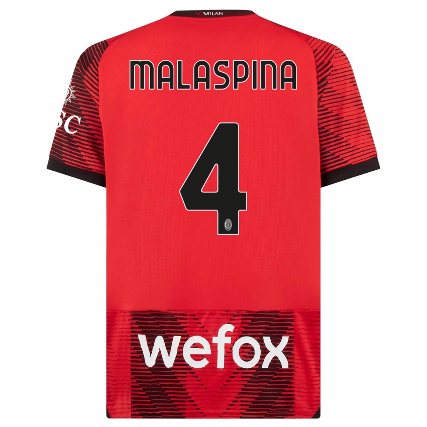Kinder Mattia Malaspina #4 Rot Schwarz Heimtrikot Trikot 2023/24 T-Shirt Belgien