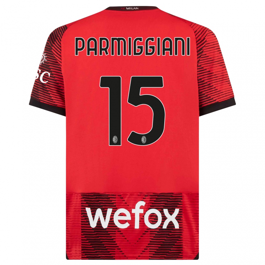 Kinderen Pietro Parmiggiani #15 Rood Zwart Thuisshirt Thuistenue 2023/24 T-Shirt België
