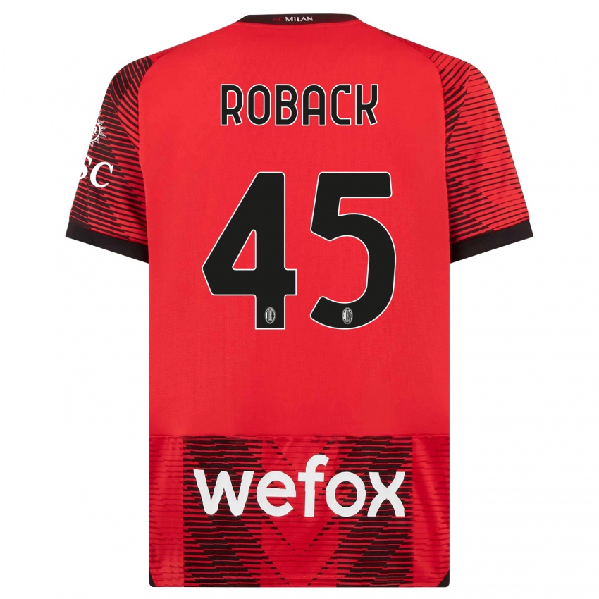 Kinderen Emil Roback #45 Rood Zwart Thuisshirt Thuistenue 2023/24 T-Shirt België