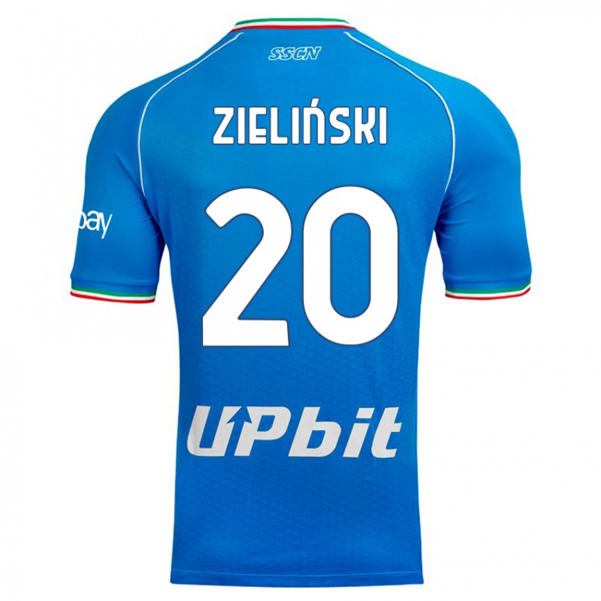 Kinder Piotr Zielinski #20 Himmelblau Heimtrikot Trikot 2023/24 T-Shirt Belgien