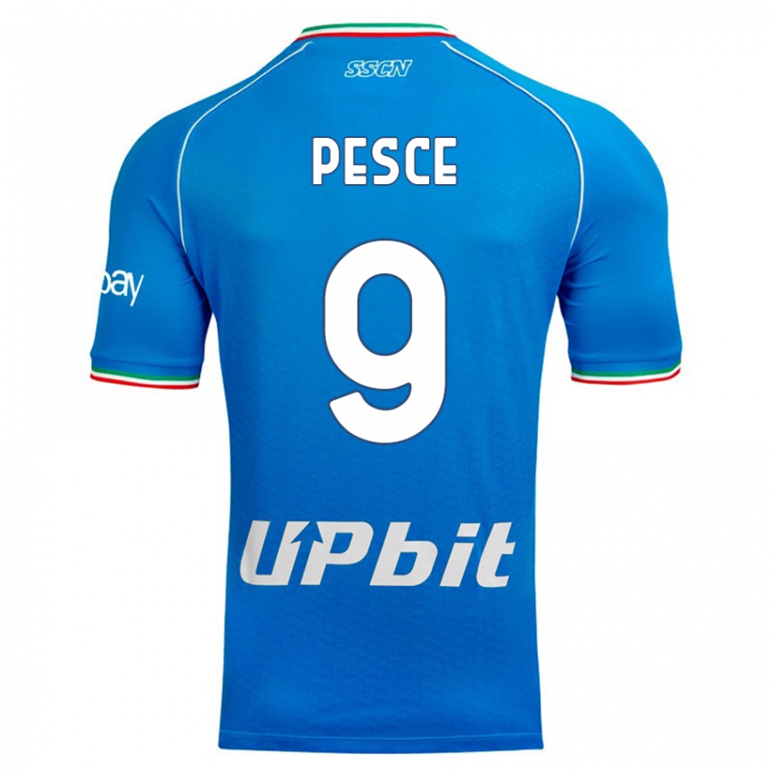 Enfant Maillot Antonio Pesce #9 Bleu Ciel Tenues Domicile 2023/24 T-Shirt Belgique