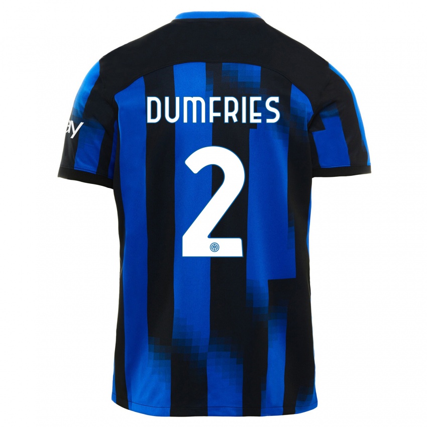 Kinderen Denzel Dumfries #2 Zwart Blauw Thuisshirt Thuistenue 2023/24 T-Shirt België