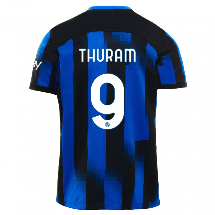 Kinderen Marcus Thuram #9 Zwart Blauw Thuisshirt Thuistenue 2023/24 T-Shirt België