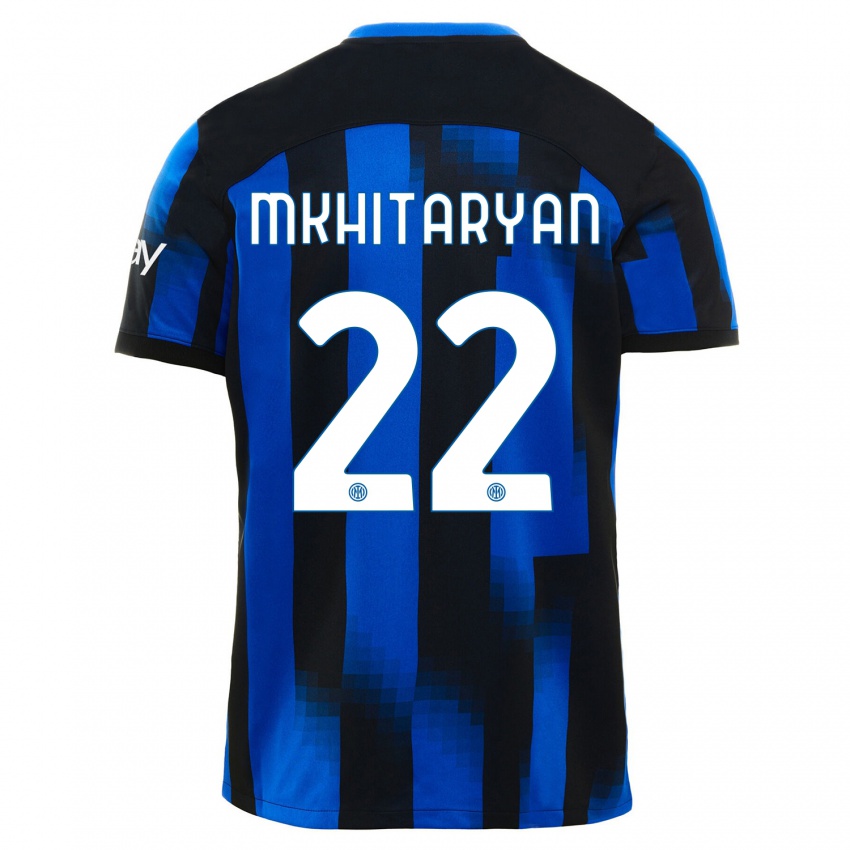 Kinderen Henrikh Mkhitaryan #22 Zwart Blauw Thuisshirt Thuistenue 2023/24 T-Shirt België