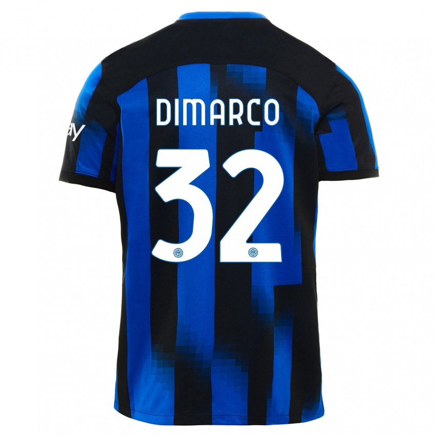 Enfant Maillot Federico Dimarco #32 Noir Bleu Tenues Domicile 2023/24 T-Shirt Belgique