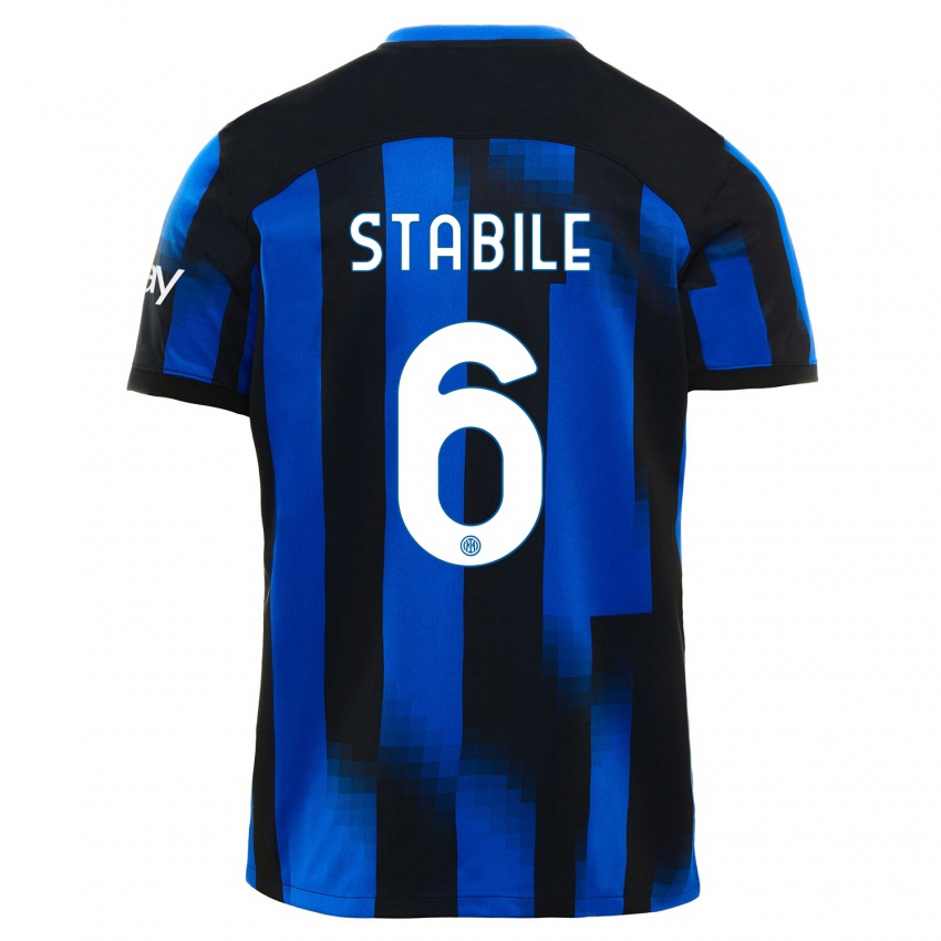 Kinderen Giacomo Stabile #6 Zwart Blauw Thuisshirt Thuistenue 2023/24 T-Shirt België