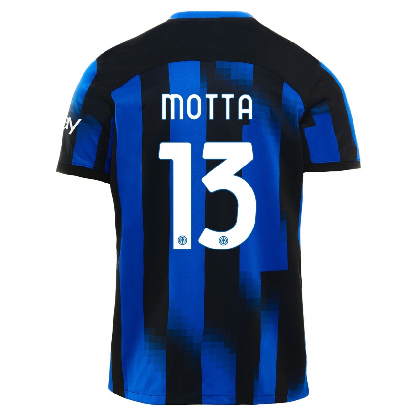 Kinderen Matteo Motta #13 Zwart Blauw Thuisshirt Thuistenue 2023/24 T-Shirt België