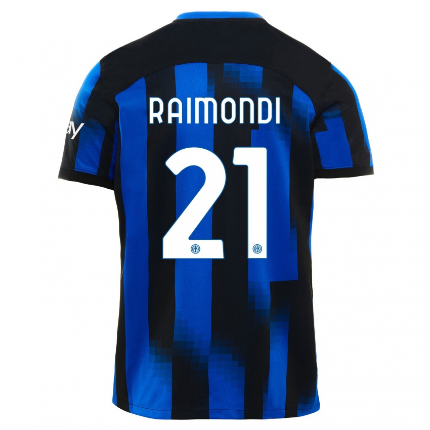 Enfant Maillot Paolo Raimondi #21 Noir Bleu Tenues Domicile 2023/24 T-Shirt Belgique