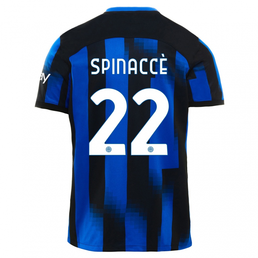 Kinderen Matteo Spinaccè #22 Zwart Blauw Thuisshirt Thuistenue 2023/24 T-Shirt België