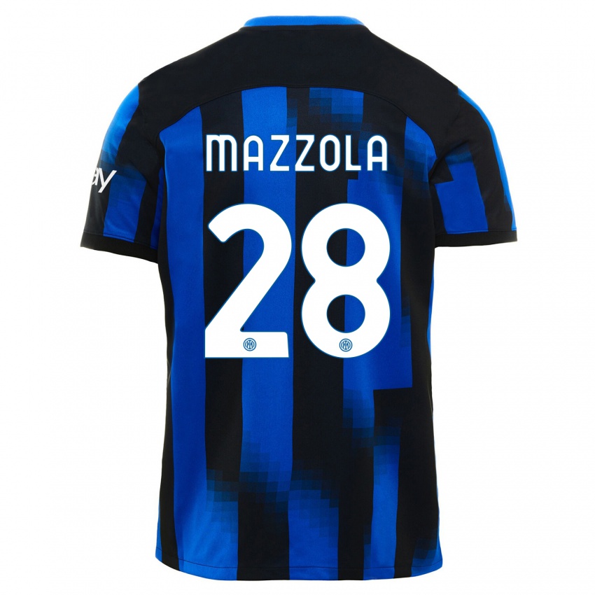 Kinderen Giuseppe Mazzola #28 Zwart Blauw Thuisshirt Thuistenue 2023/24 T-Shirt België