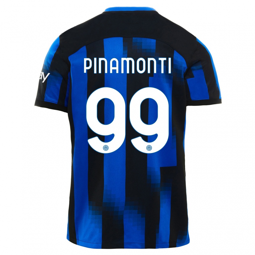 Kinderen Andrea Pinamonti #99 Zwart Blauw Thuisshirt Thuistenue 2023/24 T-Shirt België