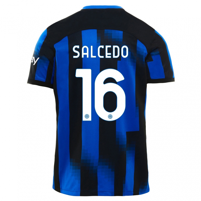 Kinderen Eddie Salcedo #16 Zwart Blauw Thuisshirt Thuistenue 2023/24 T-Shirt België