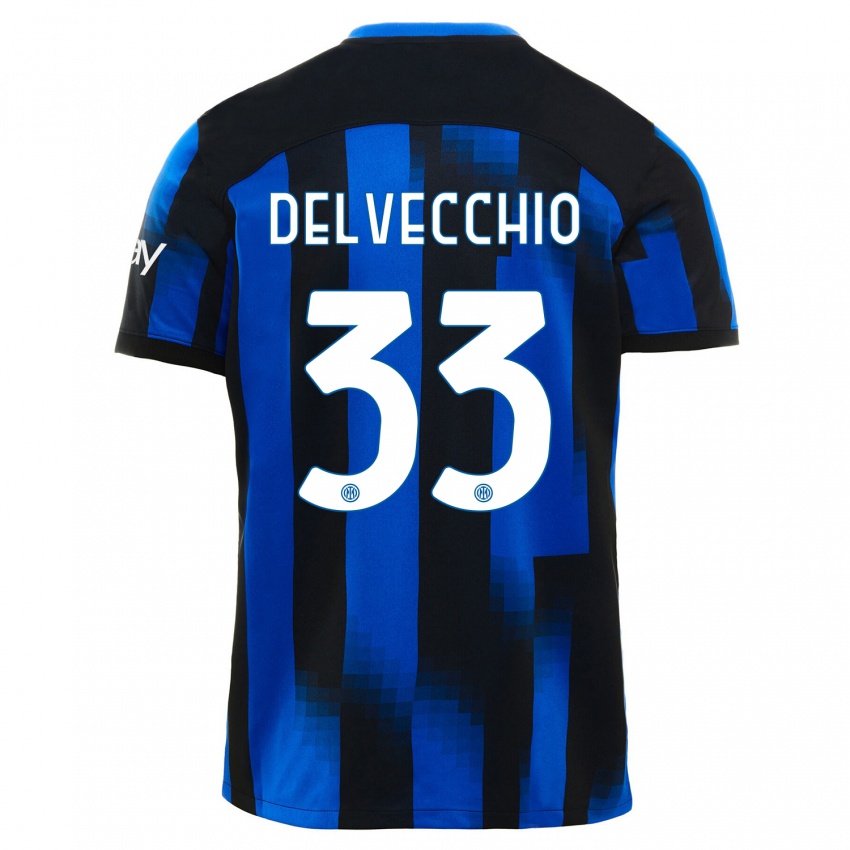 Enfant Maillot Gabriele Delvecchio #33 Noir Bleu Tenues Domicile 2023/24 T-Shirt Belgique
