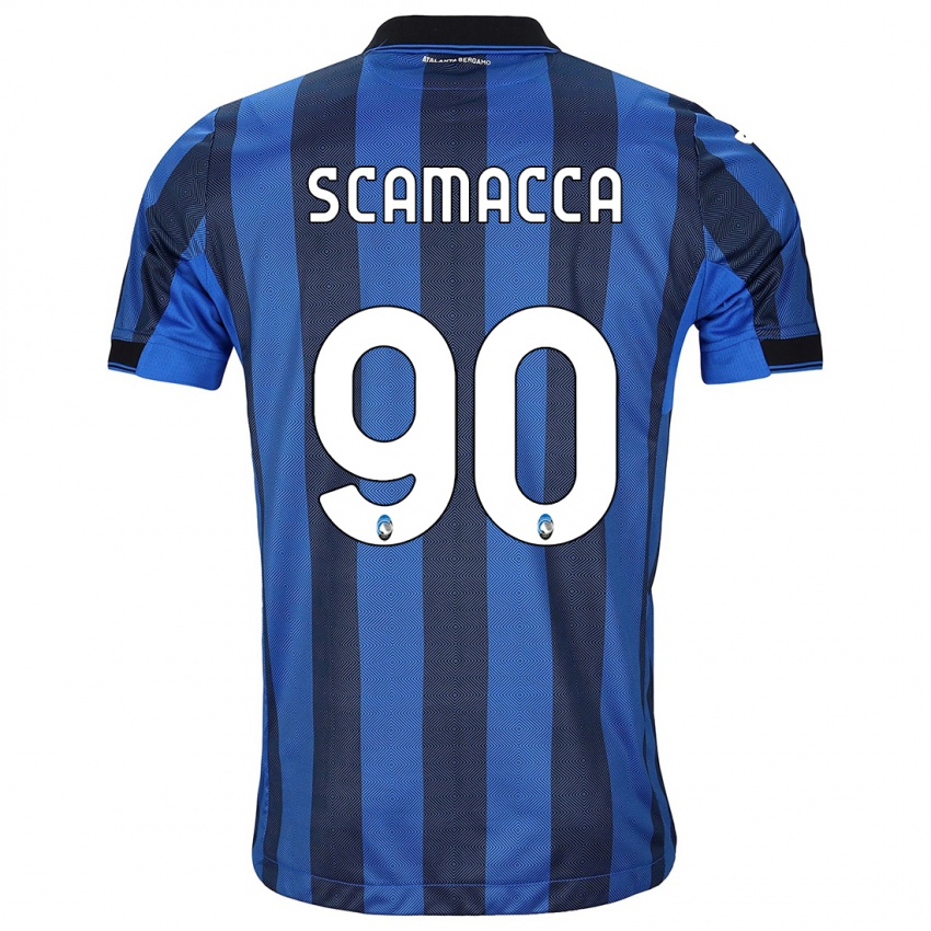 Enfant Maillot Gianluca Scamacca #90 Noir Bleu Tenues Domicile 2023/24 T-Shirt Belgique