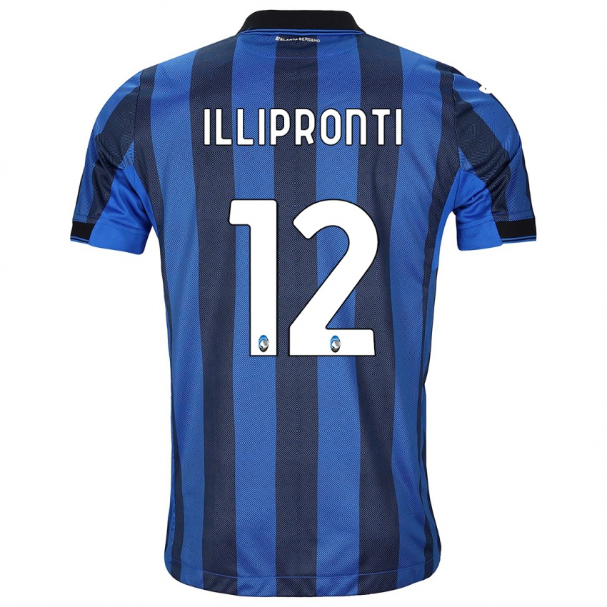 Enfant Maillot Filippo Illipronti #12 Noir Bleu Tenues Domicile 2023/24 T-Shirt Belgique