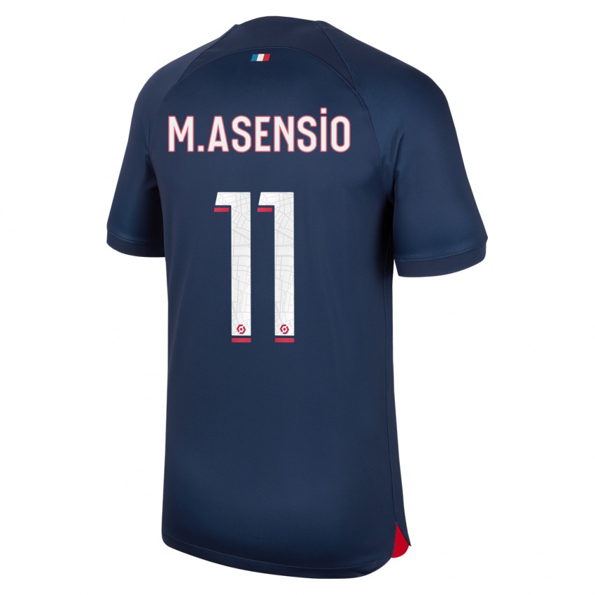 Enfant Maillot Marco Asensio #11 Bleu Rouge Tenues Domicile 2023/24 T-Shirt Belgique