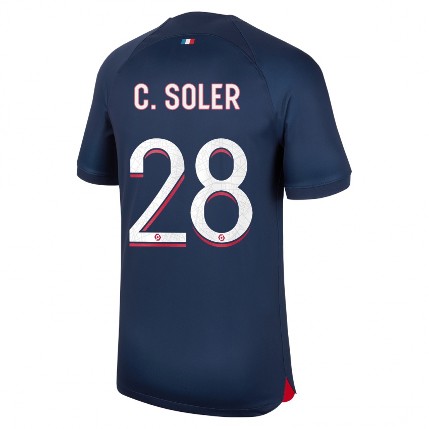 Kinder Carlos Soler #28 Blau Rot Heimtrikot Trikot 2023/24 T-Shirt Belgien