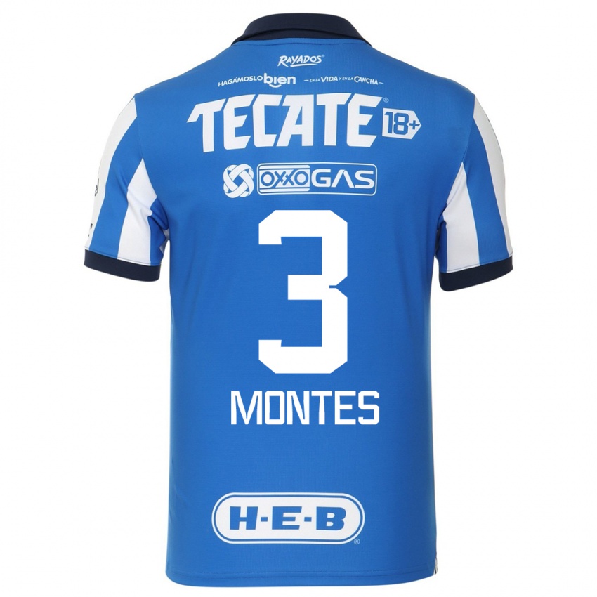 Enfant Maillot Cesar Montes #3 Bleu Blanc Tenues Domicile 2023/24 T-Shirt Belgique