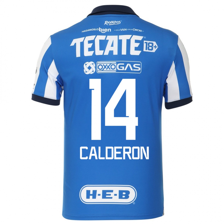 Enfant Maillot Alejandra Calderon #14 Bleu Blanc Tenues Domicile 2023/24 T-Shirt Belgique
