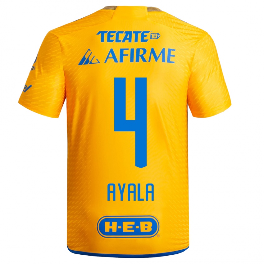 Kinder Hugo Ayala #4 Gelb Heimtrikot Trikot 2023/24 T-Shirt Belgien