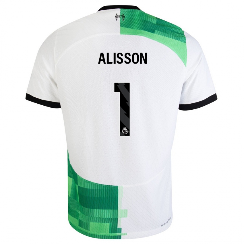 Enfant Maillot Alisson #1 Blanc Vert Tenues Extérieur 2023/24 T-Shirt Belgique