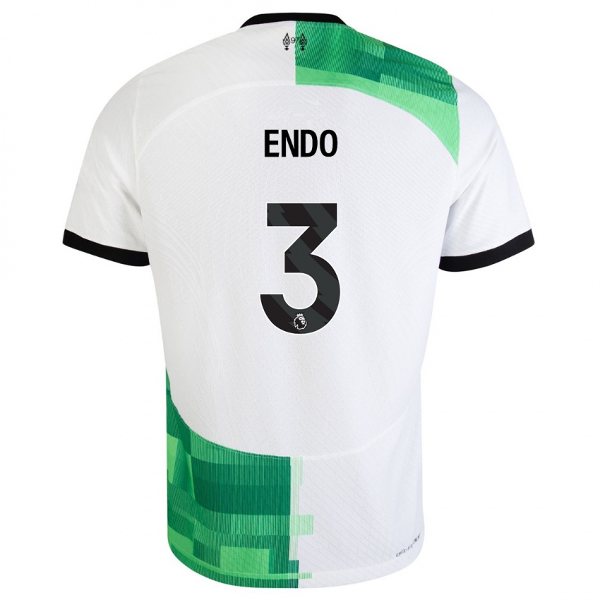 Enfant Maillot Wataru Endo #3 Blanc Vert Tenues Extérieur 2023/24 T-Shirt Belgique