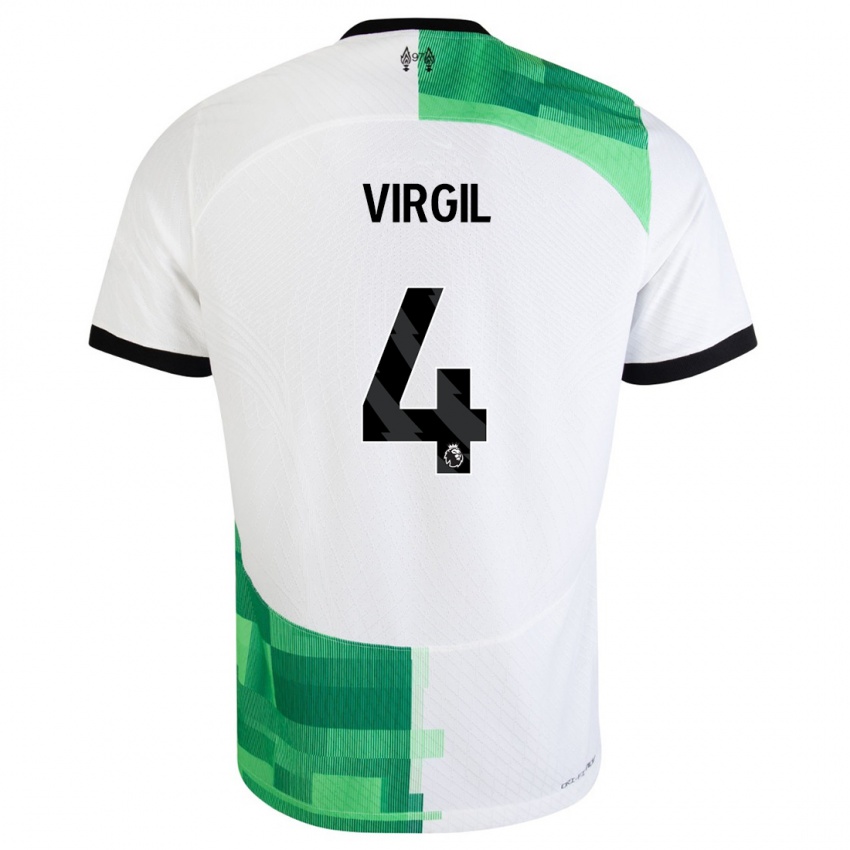 Enfant Maillot Virgil Van Dijk #4 Blanc Vert Tenues Extérieur 2023/24 T-Shirt Belgique
