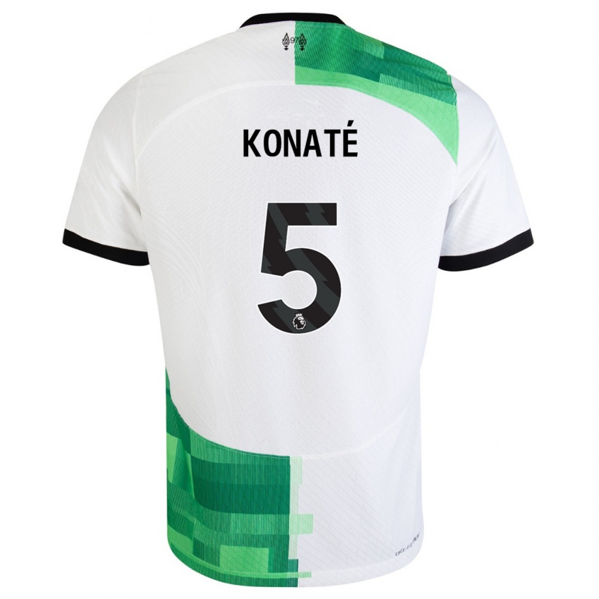 Kinderen Ibrahima Konate #5 Wit Groen Uitshirt Uittenue 2023/24 T-Shirt België