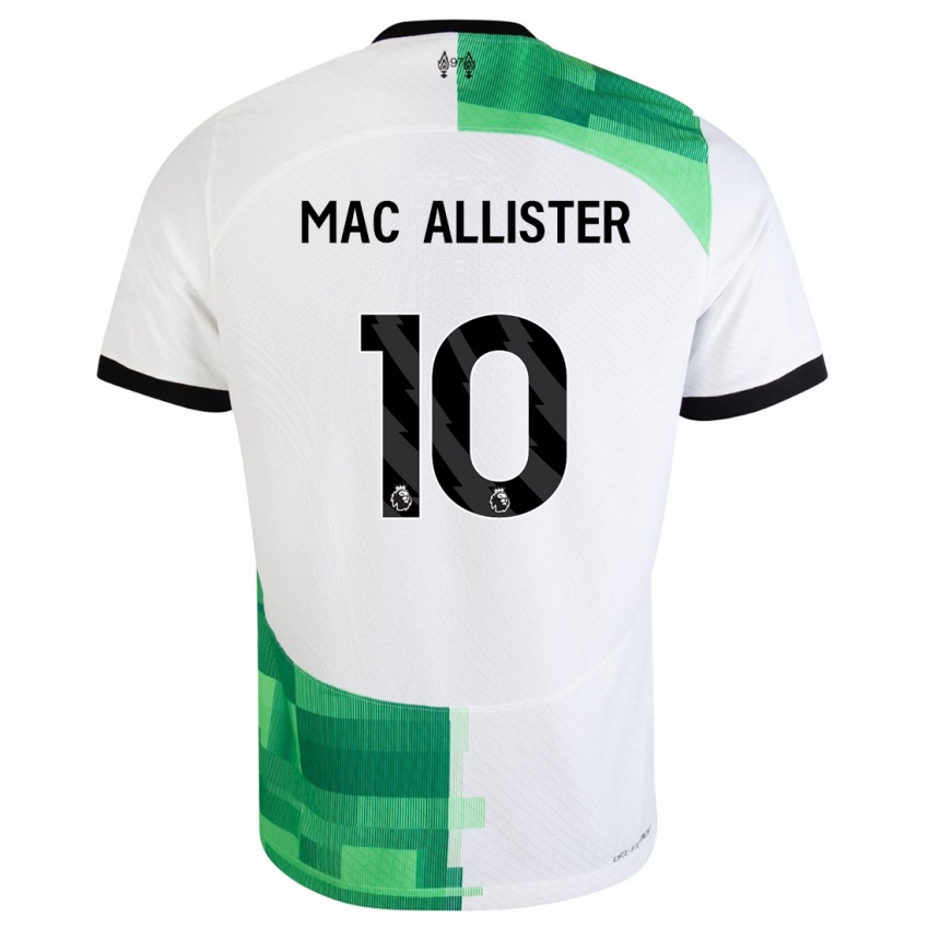 Enfant Maillot Alexis Mac Allister #10 Blanc Vert Tenues Extérieur 2023/24 T-Shirt Belgique
