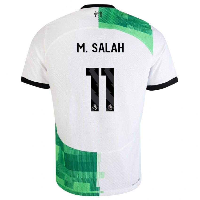 Enfant Maillot Mohamed Salah #11 Blanc Vert Tenues Extérieur 2023/24 T-Shirt Belgique