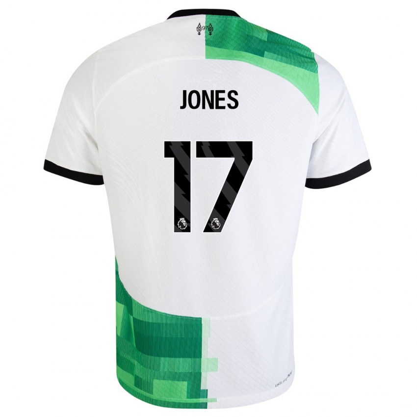 Kinder Curtis Jones #17 Weiß Grün Auswärtstrikot Trikot 2023/24 T-Shirt Belgien